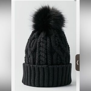 Urban Outfitters UO Cable Knit Fur Pompom Beanie